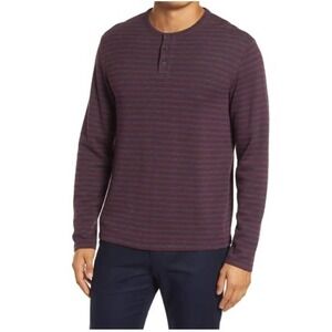 NWOT Vince Purple Mens Striped Long Sleeve Henley Teeshirt Large Cotton Blend